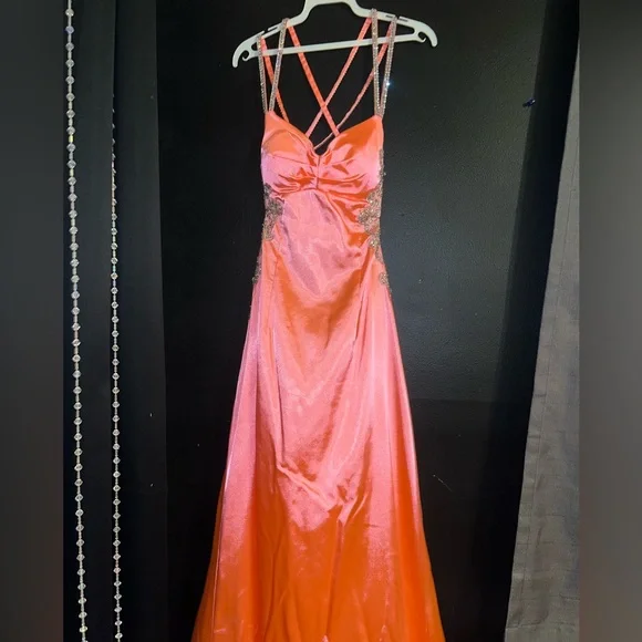 green emerald velvet dress Bright Neon Coral Long Jersey Prom Dress by La Femme Neon Coral / 00 main image 1
